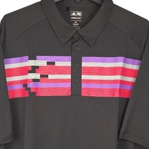 Adidas‎ Golf Mens 2XL Climacool Polo Shirt Black Pink Purple Stripe Performance